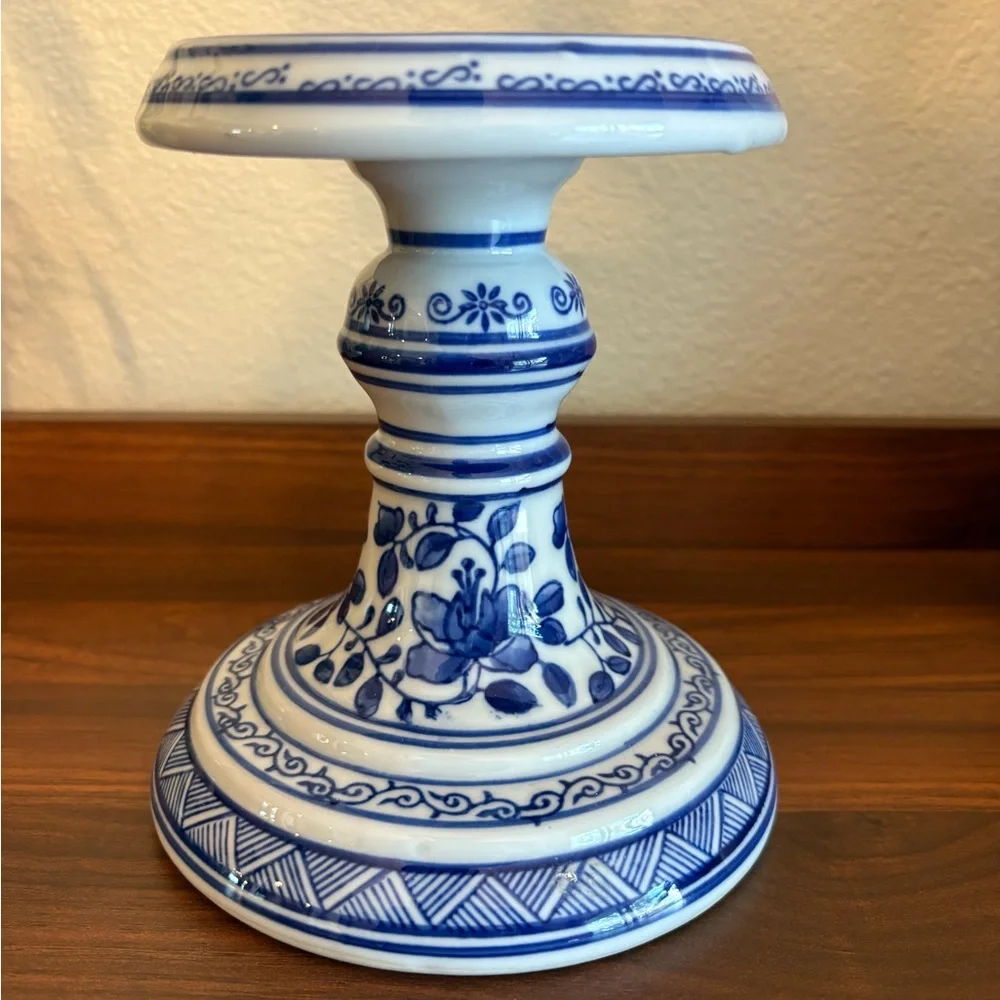 Blue and White Dechang Ceramics Candle Holder Grand Millennial - Picture 1 of 5